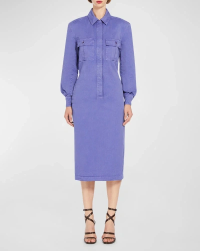 Max Mara Cennare Long-sleeve Denim Midi Utility Shirtdress In Violet