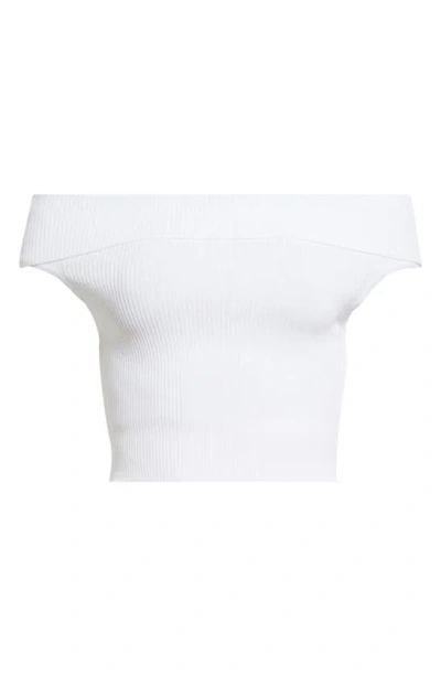 Max Mara Cennare Rib Off-the-shoulder Crop Sweater In Optical White