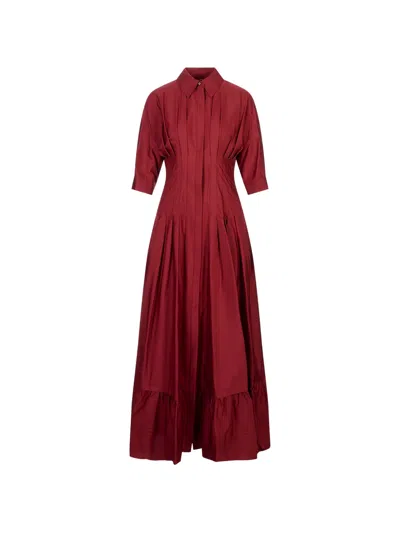 Max Mara Cera Pleated Maxi Dress In Red
