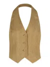 Max Mara 'sauro' Halterneck Buttoned Linen Vest In Brown