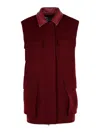 Max Mara Sleeveless Jacket With Leather Collar And Pockets In Red