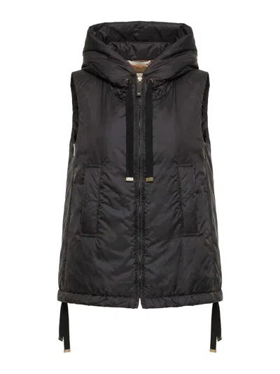 Max Mara Sleeveless High-collar Jacket With Zip-up Front And Adjustable Drawstrings In Black