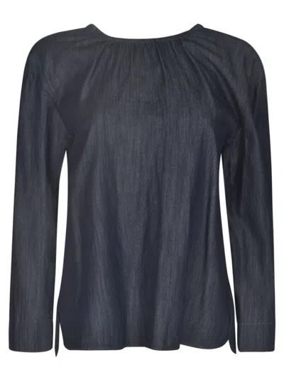 Max Mara Long-sleeved Chambray Top In Blue