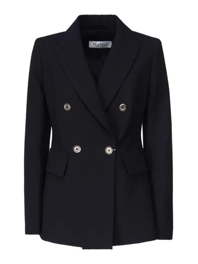 Max Mara Albero Double-breasted Wool-blend Seersucker Blazer In Blue