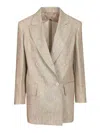 Max Mara Chic Mottled Linen Twill Blazer - Straight Fit With Peak-lapel Collar In Neutral