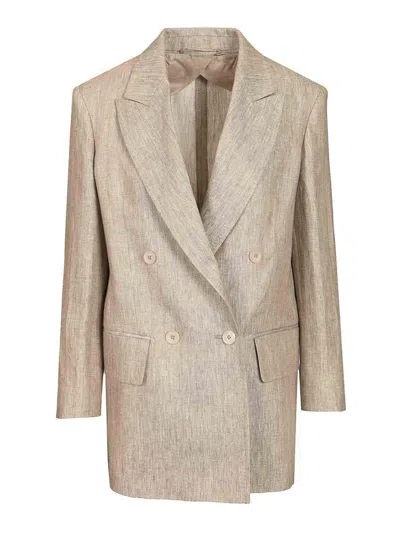 Max Mara Chic Mottled Linen Twill Blazer - Straight Fit With Peak-lapel Collar In Multi