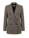 Max Mara Houndstooth T-shirt Jacket Double-breasted Lined Wool-blend In Brown