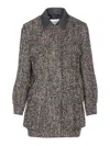 Max Mara Herringbone Pattern Wool Jacket With Leather Collar In Gray