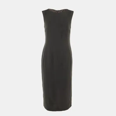 Pre-owned Max Mara Charcoal Grey Crepe Sleeveless Midi Dress M In Gray