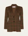 Max Mara Check Wool-blend Single-breasted Jacket In Brown