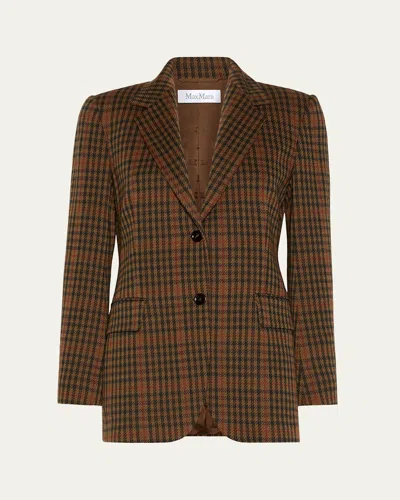 Max Mara Check Wool-blend Single-breasted Jacket In Brown