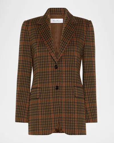 Max Mara Check Wool-blend Single-breasted Jacket In Tobacco