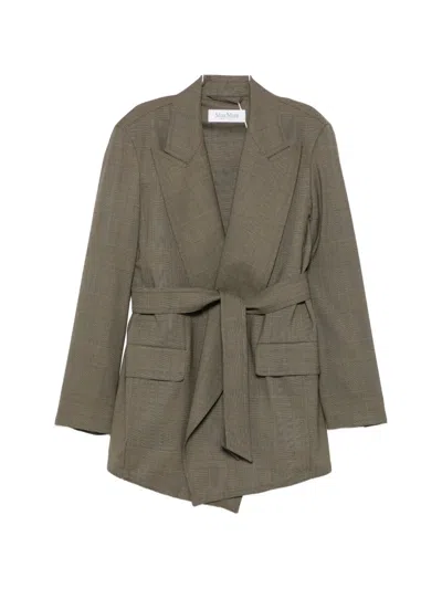 Max Mara Checked Belted Blazer In Green