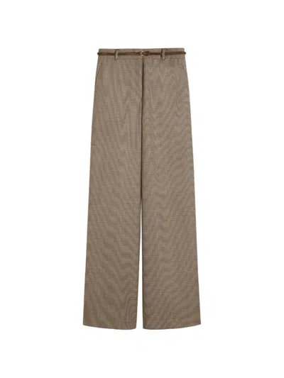 Max Mara Checked Belted Tailored Trousers In Gray