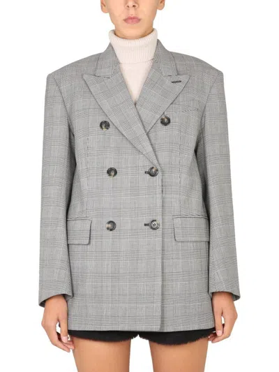 Max Mara Checked Double-breasted Jacket In Black