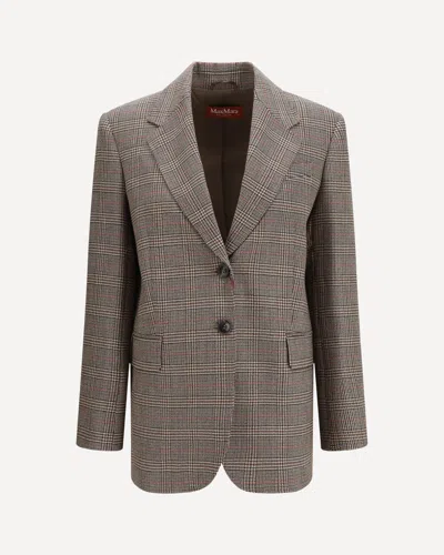 Max Mara Checked Pattern Wool Blazer In Brown