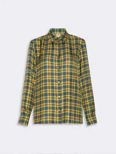 Max Mara Checked Silk Twill Shirt In Green
