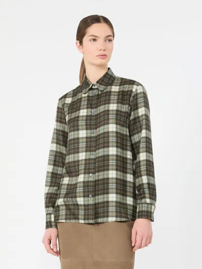 Max Mara Checked Silk Twill Shirt In Kaki