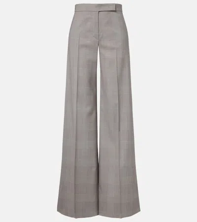 Max Mara Checked Virgin Wool Wide-leg Pants In Gray