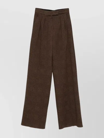 Max Mara Checked Wide Leg High Waist Trousers In Brown