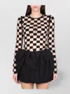 Max Mara Checkered Long Sleeve Fitted Top In Black