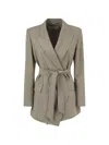 Max Mara Check-pattern Belted Jacket In Gray