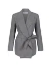 Max Mara Check-pattern Belted Jacket In Gray