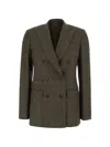 Max Mara Check-pattern Double-breasted Jacket In Gray
