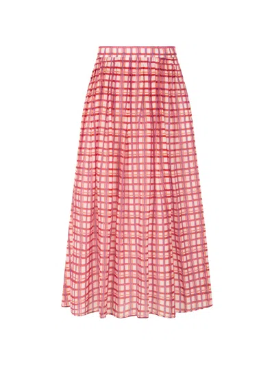 Max Mara Check-pattern Pleated Midi Skirt In Red