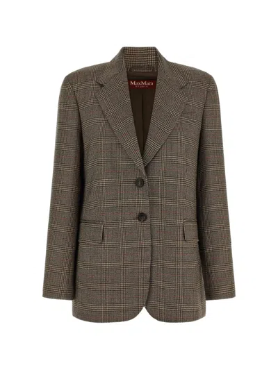 Max Mara Check-pattern Single-breasted Blazer In Brown