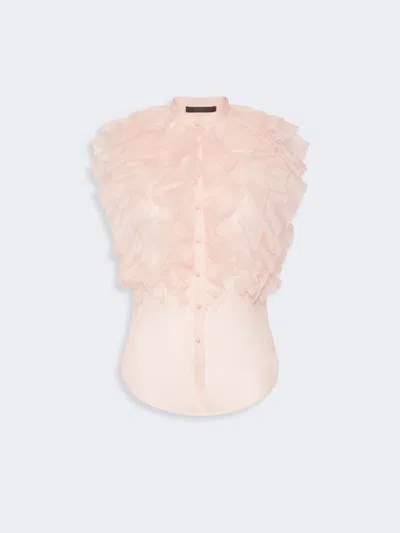 Max Mara Chemise Sans Manches En Soie Avec Volants In Pink
