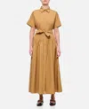 Max Mara Agoraio Belted Eyelet-embellished Cotton-poplin Midi Shirt Dress In Brown