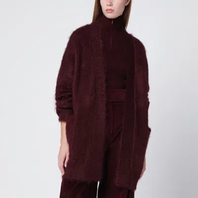 Max Mara Cherry-colored Shaved Mohair Cardigan In Burgundy