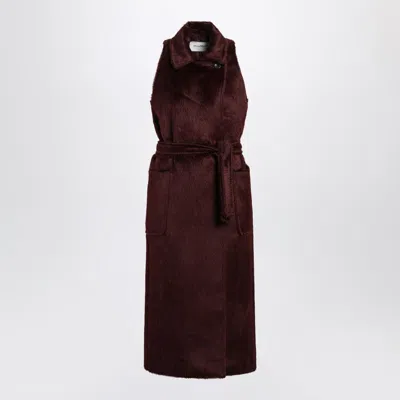 MAX MARA CHERRY-COLORED SLEEVELESS COAT IN ALPACA AND WOOL