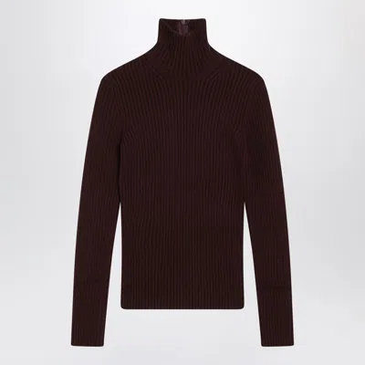 Max Mara Cherry-colored Turtleneck In Wool And Cashmere Blend In Burgundy