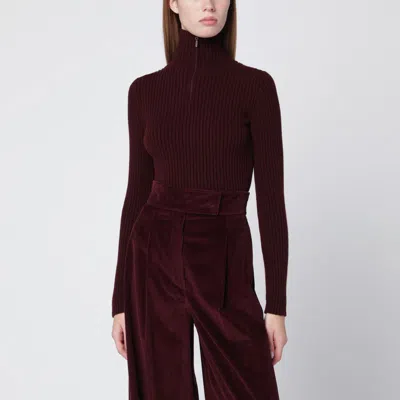 Max Mara Cherry-colored Turtleneck In Wool And Cashmere Blend In Burgundy