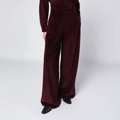 Max Mara Cherry-colored Wide-leg Trousers In Velvet In Burgundy