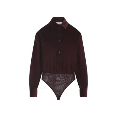 Max Mara Cherry Velvet Bodysuit Shirt In Brown