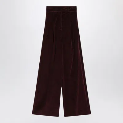 Max Mara Cherrycolored Wideleg Trousers In Velvet In Burgundy