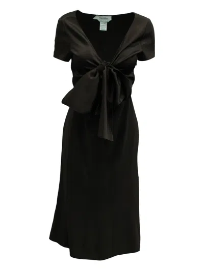 Pre-owned Max Mara Chest-tie V-neck Midi Dress In Brown