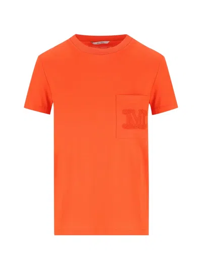 Max Mara Chest-pocket Embroidered-logo T-shirt In Orange
