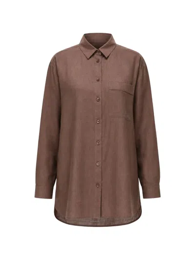 Max Mara Chest-pocket Linen Shirt In Brown
