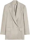 Max Mara Double-breasted Linen Blazer With Wide Lapels In Gray