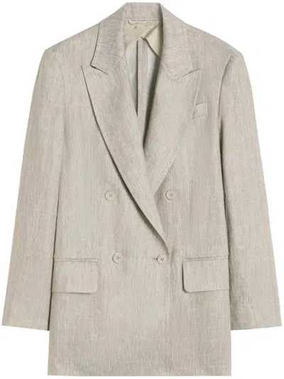 Max Mara Chic Mottled Linen Twill Blazer - Straight Fit With Peak-lapel Collar In Multi
