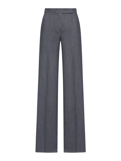 Max Mara Chevron Linen Batavia Trousers In Gray
