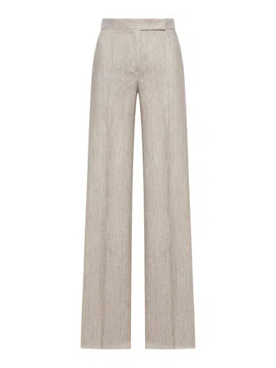 Max Mara Chevron Linen Batavia Trousers In Nude