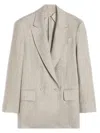 Max Mara Double-breasted Linen Blazer With Wide Lapels In Neutral