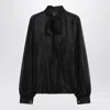 Max Mara Striped Silk Chiffon Long Sleeve Blouse In Black