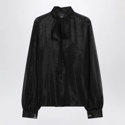 Max Mara Striped Silk Chiffon Long Sleeve Blouse In Black