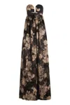 Max Mara Acerbo Strapless Floral Silk-chiffon Gown In Black